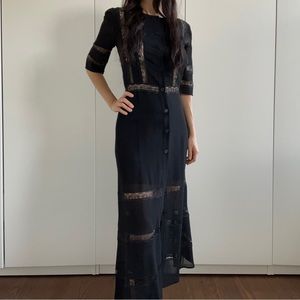 Reformation lace and sheer button down maxi dress sz 0